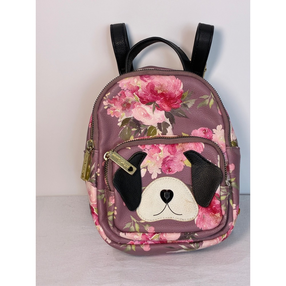 Betsey Johnson Mini Backpack Purple Floral Puppy Dog Bag Kitsch Kawaii Coquette - Picture 1 of 13